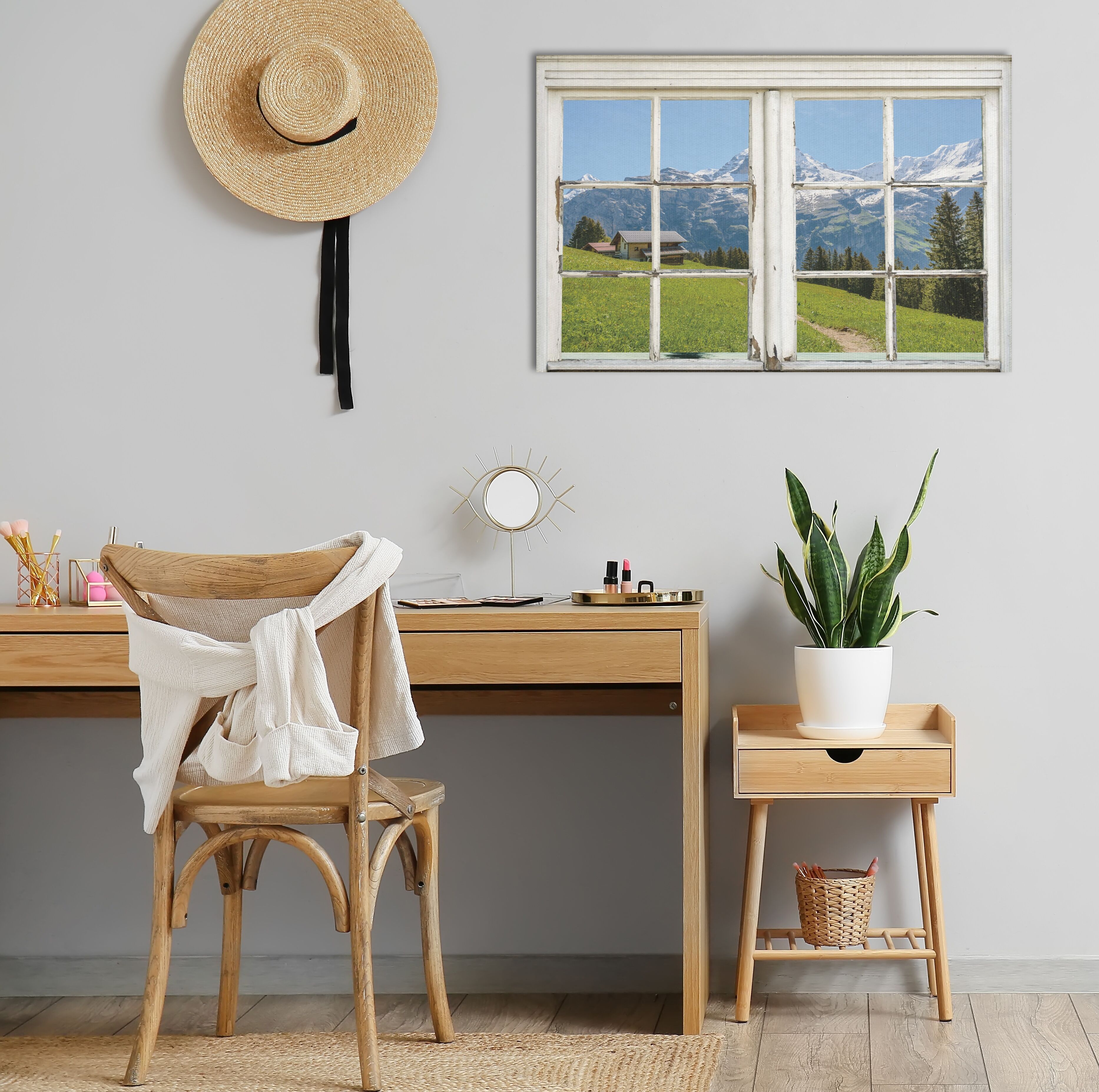 Leinwandbild QUEENCE "Südtirol", grün (farbe bild(er): grün), B:40cm H:60cm, Canvas, Holzrahmen, Bilder, Leinwandbild, Premium-Leinwandstoff farbe bild(er): grün B/H/T: 40cm x 60cm, rechteckig Berge & Alpenbilder Berghütte Fensterblick Natur Querformat, 1