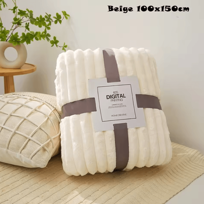 Inspire Curations Double Sided Ultra Soft Striped Warm Blanket beige 100x150cm