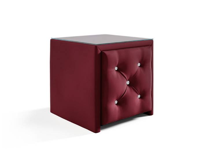 Fun Möbel Nachttisch Nachtkonsole SEVRA 50x50cm in Stoff Elisa Velvet (mit Strass-Steinen, auch als 2er Set erhältlich), gehärtete Glastischplatte