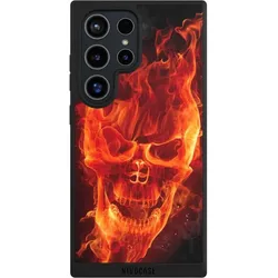 Nivocase Handyhülle für Samsung Galaxy S24 Ultra Hülle NIVOpure Case Schwarz Feuer Schädel Totenkopf (Samsung Galaxy S24 Ultra), Smartphone Hülle, Schwarz