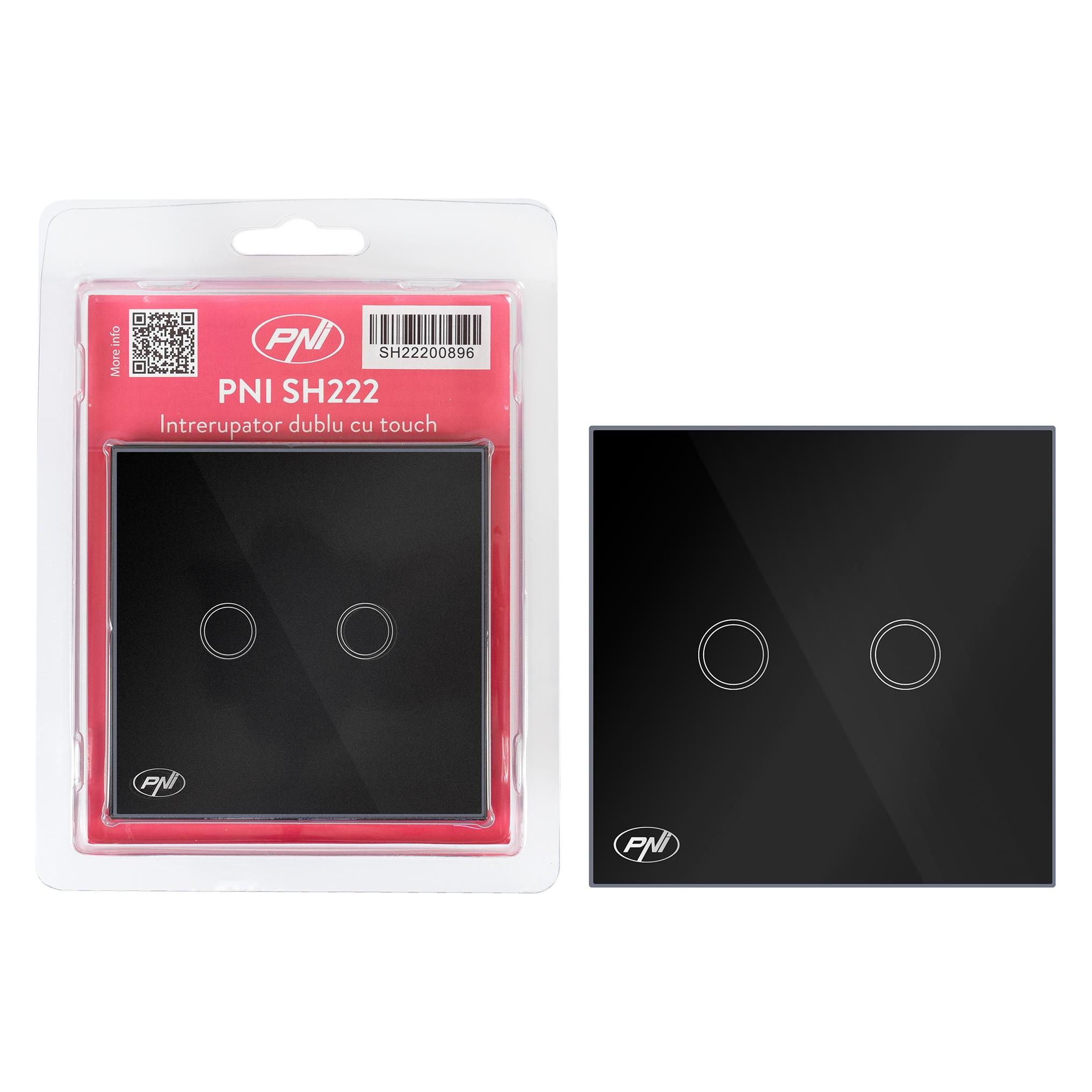 PNI SH222 Glas-Doppel-Touch-Schalter, schwarz mit LED-Anzeige, 10 A, 2 x 200 W (43698913)