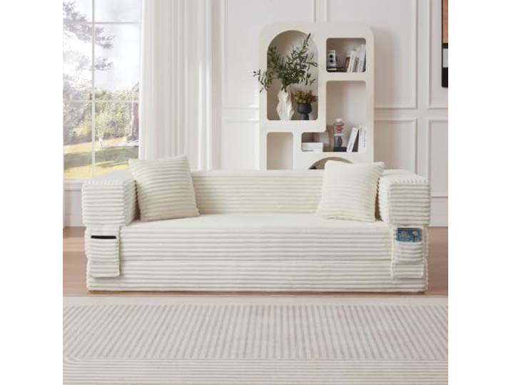 XINGNING Cord Sofa Kombination, Modernes Modulares Schlafsofa Für Apartments und Wohnräume (White + Foam + 3 Seat)