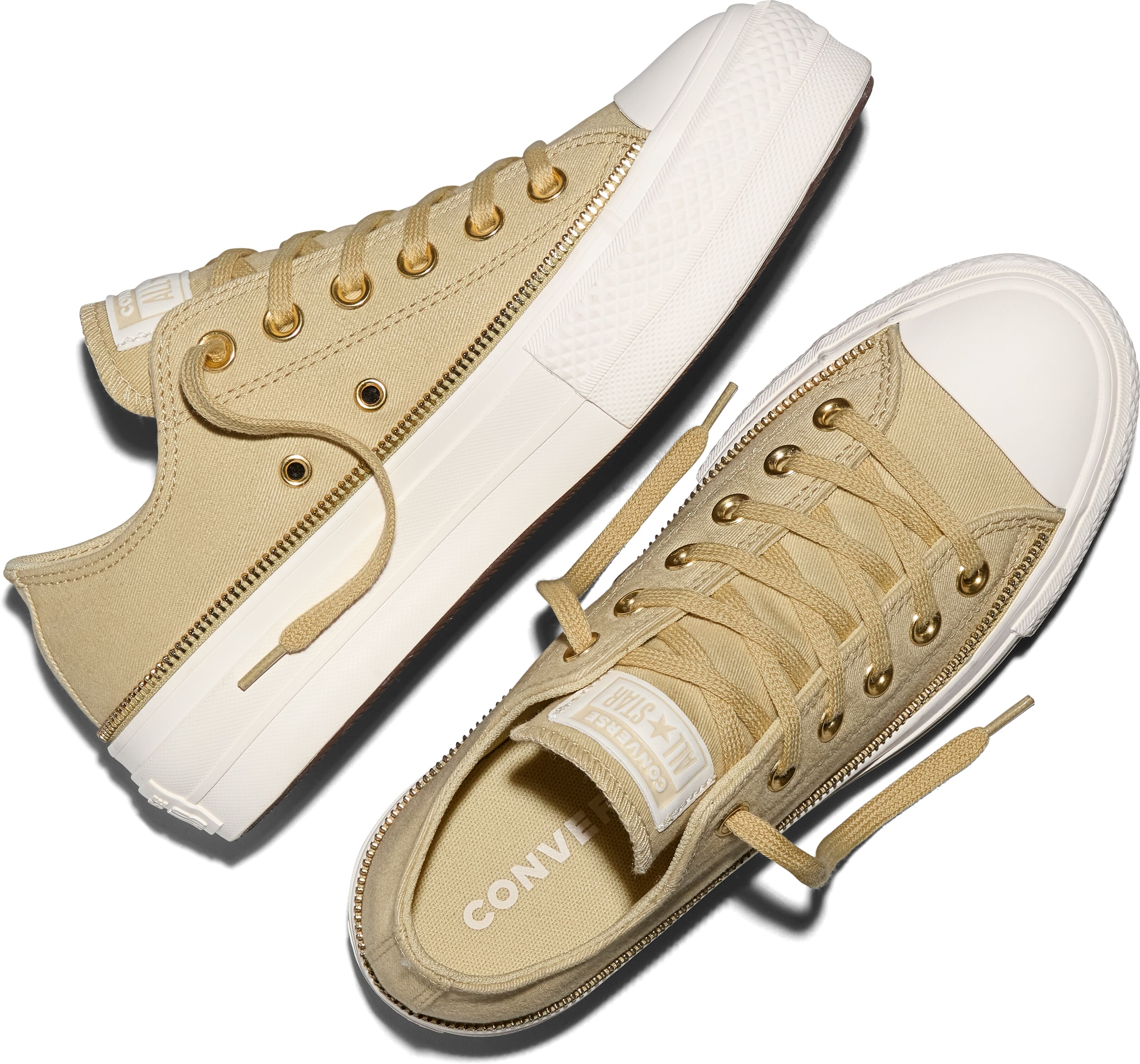 Sneaker CONVERSE "CHUCK TAYLOR ALL STAR LIFT PLATFORM ZIPPERS", Damen, Gr. 36,5, Synthetik, beige (blonde espresso, egret, egret), Textil, Schuhe Sneaker