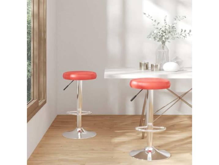 Barhocker Set 2 Stk Rot Kunstleder Verchromt Höhenverstellbar Drehbar 360 Grad drehbar, Gasdruckfeder, Fußstütze, Stahlgestell, 110 kg Belastbarkeit