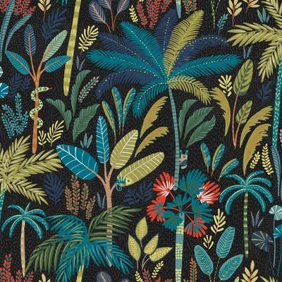 RoomMates Black & Blue Tropical Eden Peel and Stick Wallpaper