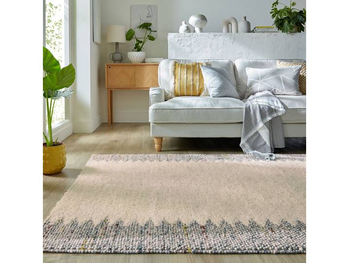 Kurzflorteppich Minerals border Grau/Grau 160 x 230cm Webstoff/Wolle