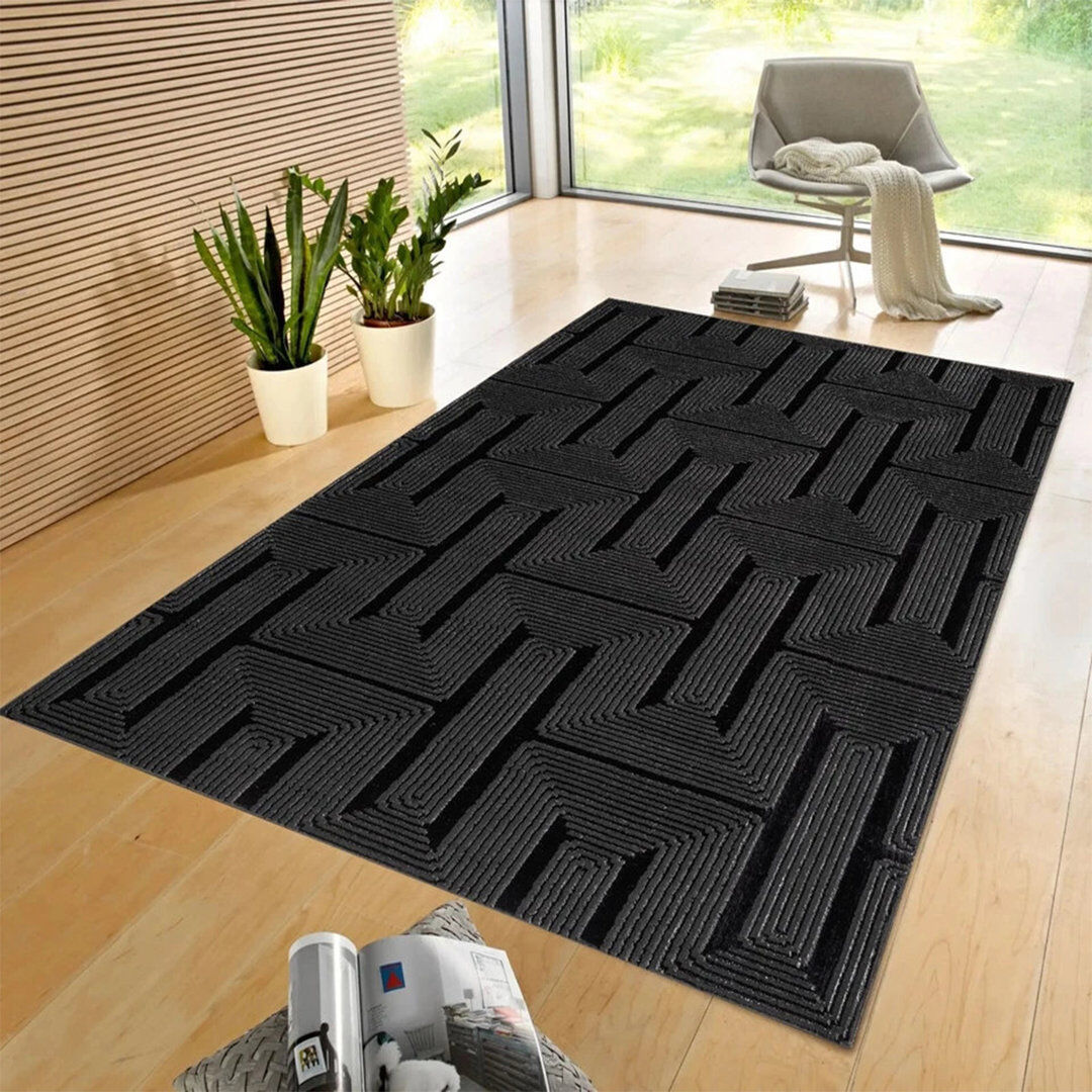 Metro Geometric Indoor / Outdoor Area Rug Black Rectangle 240 x 320 cm