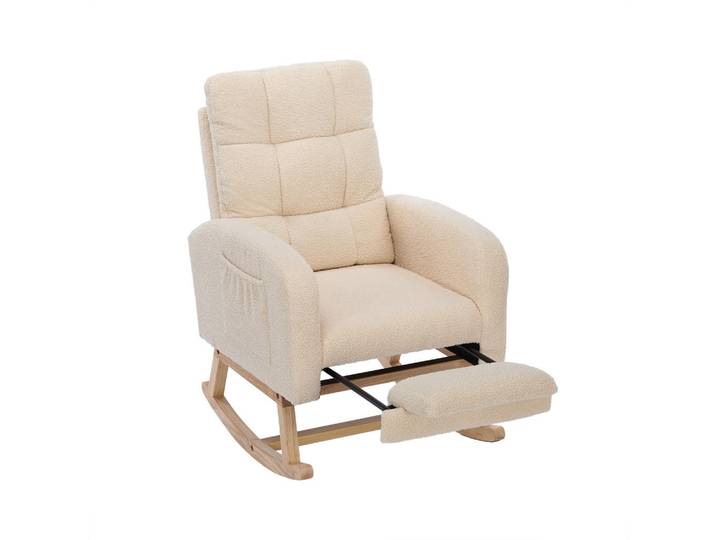 Oxeza Schaukelstuhl Beige Bouclé mit versteckten Beinstützen, Mode, 50x99x132 cm, Wohnzimmer, Sessel, Schaukelstühle