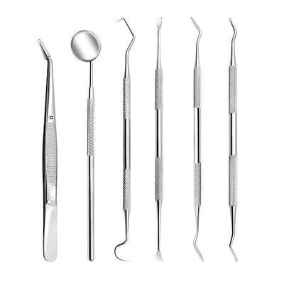 6-teiliges Dentalwerkzeug – Plaque-Entferner für Zähne – professionelles Zahnhygiene-Reinigungsset. 6-teiliges Mundpflegeset aus Edelstahl mit Pinzette, Zahnstein-Skalar-Mundspiegel