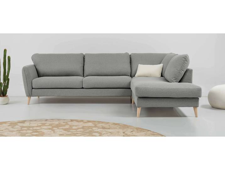 Ecksofa, Grau, 278x202 cm, 100% Polyester, Ottomane Rechts, Landhaus, Home-affaire
