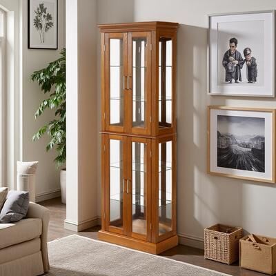 ZWYO HOSIMU "23.75"" Composite Wood Tempered Glass 6-Shelf LED Lighted Display Cabinet with Mirrored Back & Adjustable Shelves"