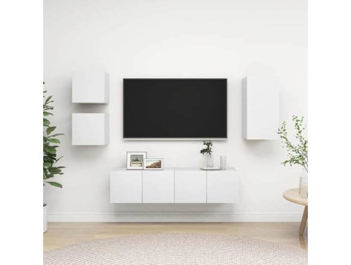 HEFZGDB 5-TLG. TV-Schrank-Set Weiß Holzwerkstoff mit Wandmontage und viel Stauraum für Organisation