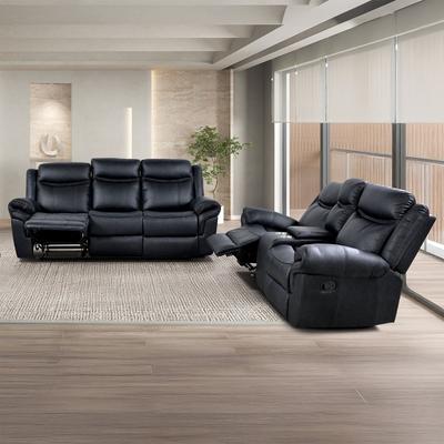 Esofastore Black Glider Recliner Sofa Set Storage Center Console Cupholders