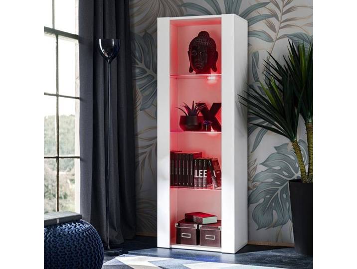 Vitrine Armoire Komodee TIVOLI - LED RVB - Blanc - 55 x 159 x 35 cm