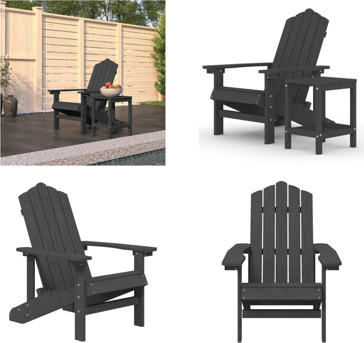 vidaXL Adirondack Gartenstuhl mit Tisch HDPE Anthrazit - Gartenstuhl - Gartenstühle - Gartenstuhl Und Tisch - Terrassenstuhl