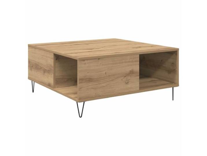 Couchtisch Eiche 80 x 80 x 36,5 cm mit Ablagen Holzwerkstoff, minimalistischer Stil, Wohnzimmer, Familienzimmer, Partybereich, pflegeleicht