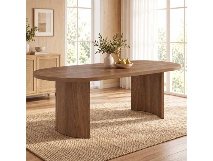 Luscriate - Table à manger ovale 200x90x75 cm plateau épais coins arrondis pour 6 à 8 personnes - Noyer