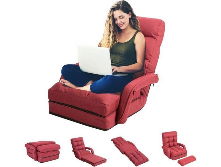 GOPLUS 18 Grille Fauteuil de Salon Convertible Fauteuil Relax Canapé-lit Pliable avec Dossier Réglable sur 5 Positions Rouge