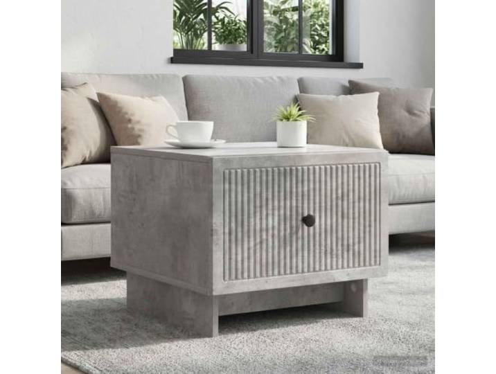 TEKGHUT Couchtisch Betongrau 49 x 50 x 40 cm Holzwerkstoff mit Schubladen Stauraum, Schubladen, Fächer, gestreiftes Design, pflegeleicht, modern, Wohnzimmer, stabil