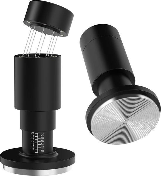 Unyqoos 2-in-1 espresso-tamper met geïntegreerd WDT-gereedschap, 51 mm, 30 lb gekalibreerde tamper, 12 x 0,4 mm naalden, roestvrij staal en CNC-aluminium