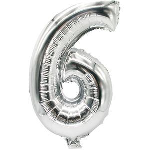 Papstar Luftballons 86836 Zahlenballon 6, silber, Folienballon, 20 x 35 cm