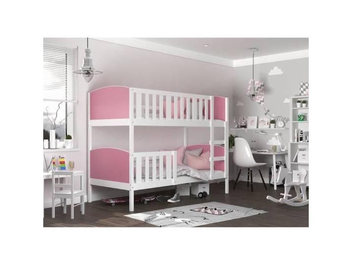 Lit Superposé Tom 90x190 Blanc - rose