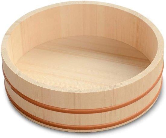 Houten sushi-rijstbak, ronde houten sushi-doos, bruin