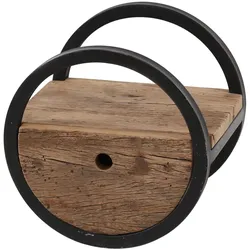 Wandregal Ronde aus massivem Hartholz, rundes Design mit Schublade, Natur, Ø 30 cm