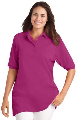 Plus Size Women's Elbow-Sleeve Polo Tunic by Woman Within in Raspberry (Size 3X) Polo Shirt