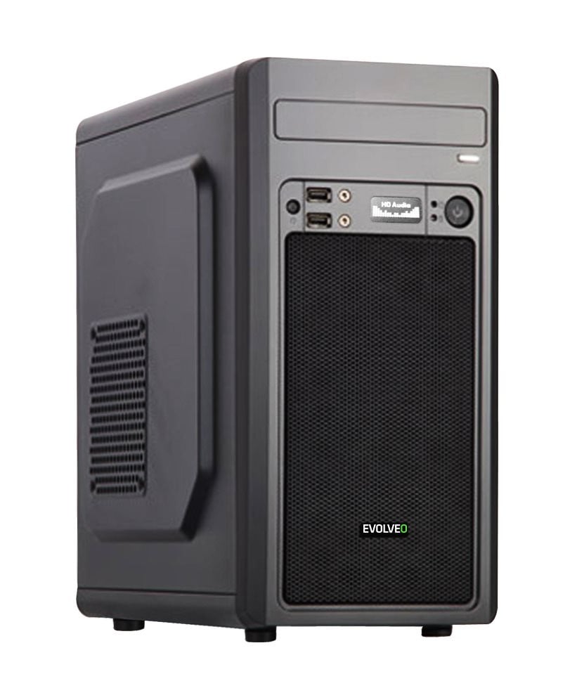 Evolveo M2 mATX computerbehuizing met 2x USB 2.0, 1x USB 3.0 en LED-ventilatoren, zwart