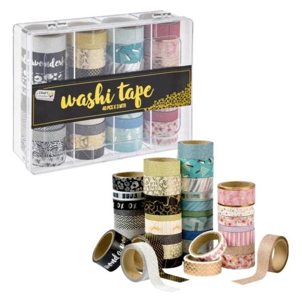 Grafix Washi Tape im Vorratsbehälter, 40 Stück (CR0517/23GE)