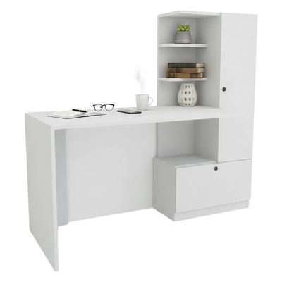 Dmora Schreibtisch Dniccola, Mehrzweckschreibtisch, Bürotisch für PC, Eckschreibtisch, 120x62h74 cm, Weiß