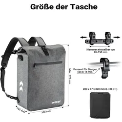 Wiltec, Velotasche, (25 l, Gepäckträgertasche)