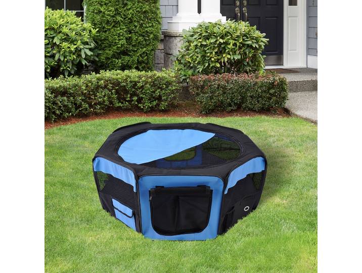 PawHut Parc Portable Ø90x41cm Bleu Tissu Oxford Chiens Chats