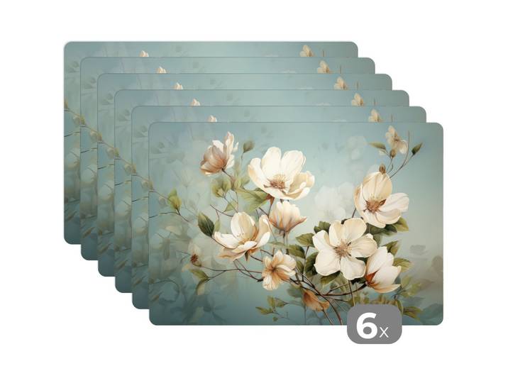 PLATZSETS 6er-Set Blumen - Weiß - Natur - Vintage 45x30 cm Tischset