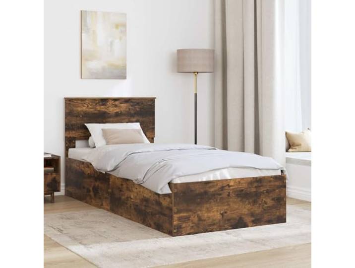 SKTQYQO Bett Eiche Rauchgrau 75 x 190 cm aus mehrschichtigem Holz Modernes rechteckiges Design, Rahmen mit Kopfteil, Lattenrost, Schlafzimmer