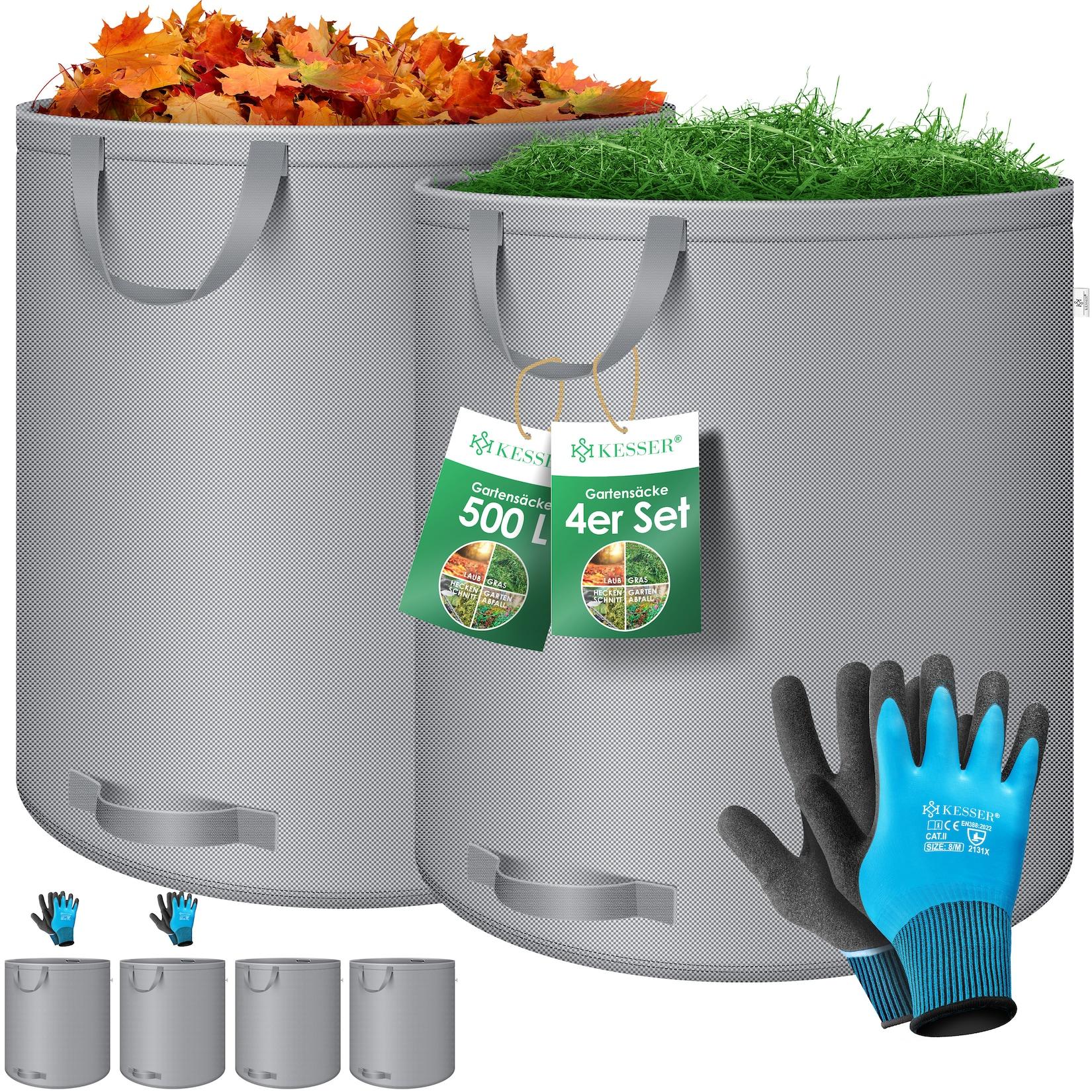 KESSER® Gartensack Set Laubsack Gartenabfallsack inkl. Handschuhe - Selbststehend 4 Griffe Stabil Robust & Faltbar - Laubsäcke Rasenschnitt Gartensäcke für Gartenabfälle Grünschnitt