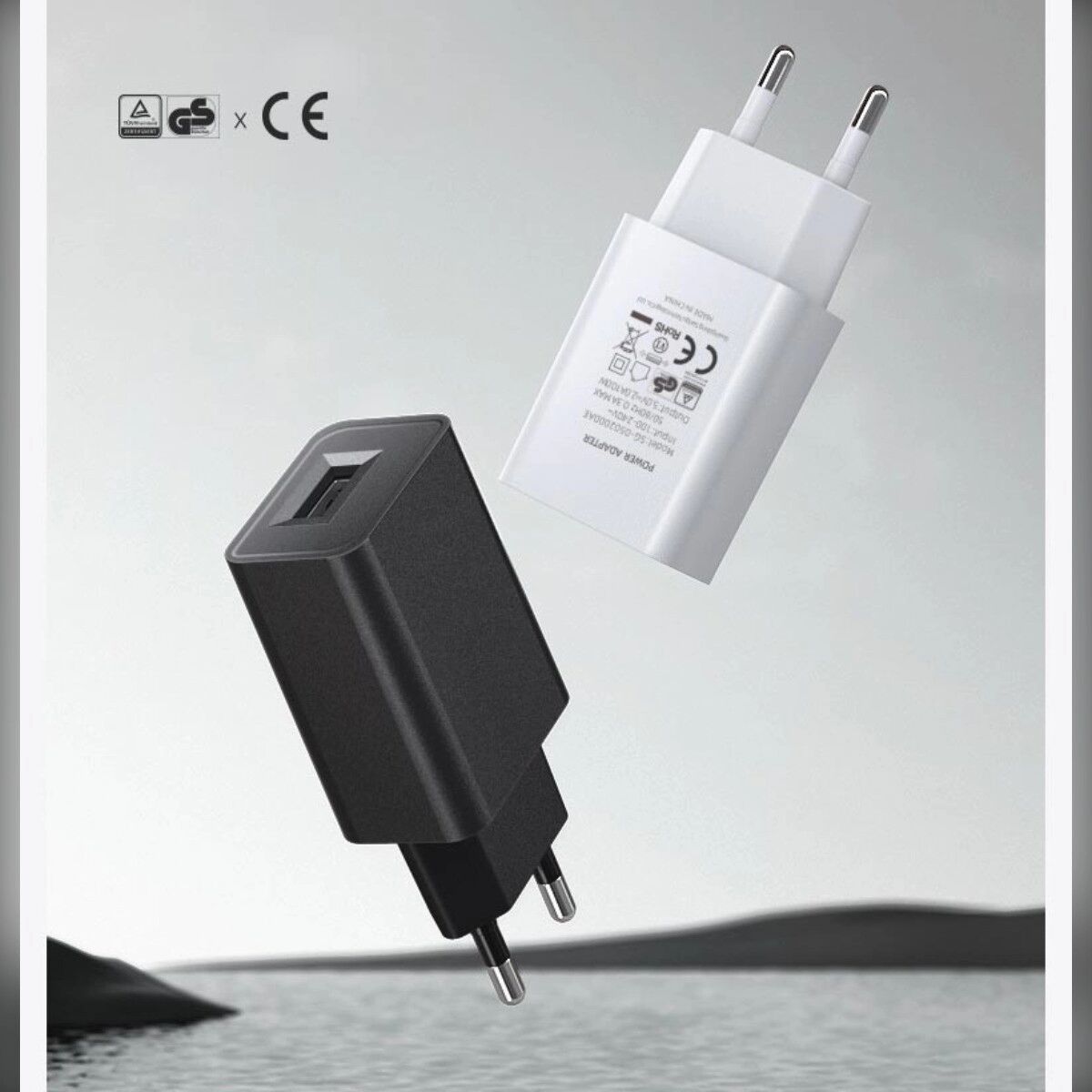 INF Adaptateur secteur USB EU 5V 3A 2 pièces - 15W sortie rapide, boîtier PC V0 ignifuge, tension universelle 100-240V Blanc