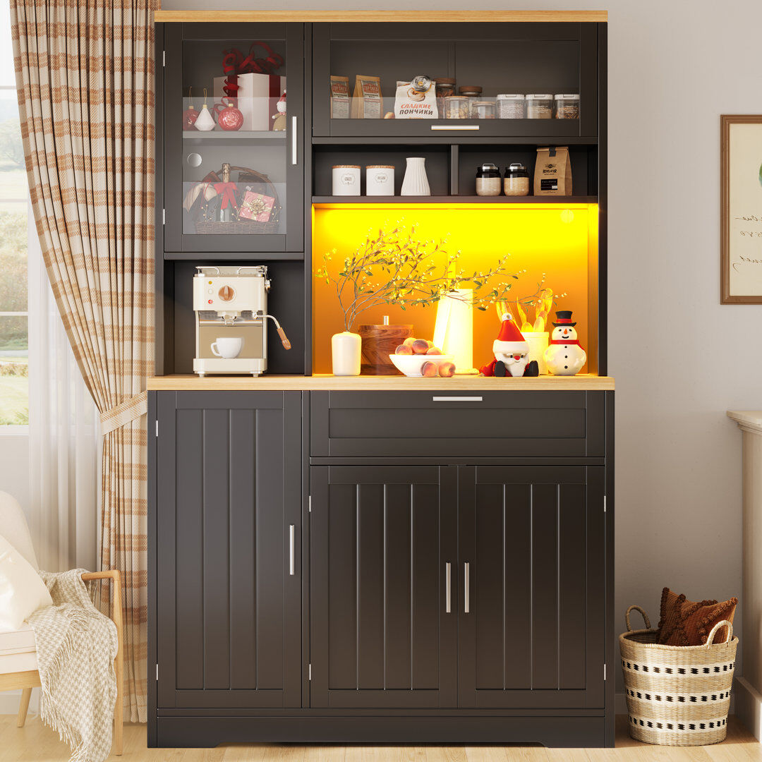 Leisure Kitchen Cabinet With Led, 5 Doors And 1 Drawer Black 180cm H X 104cm W X 40cm D