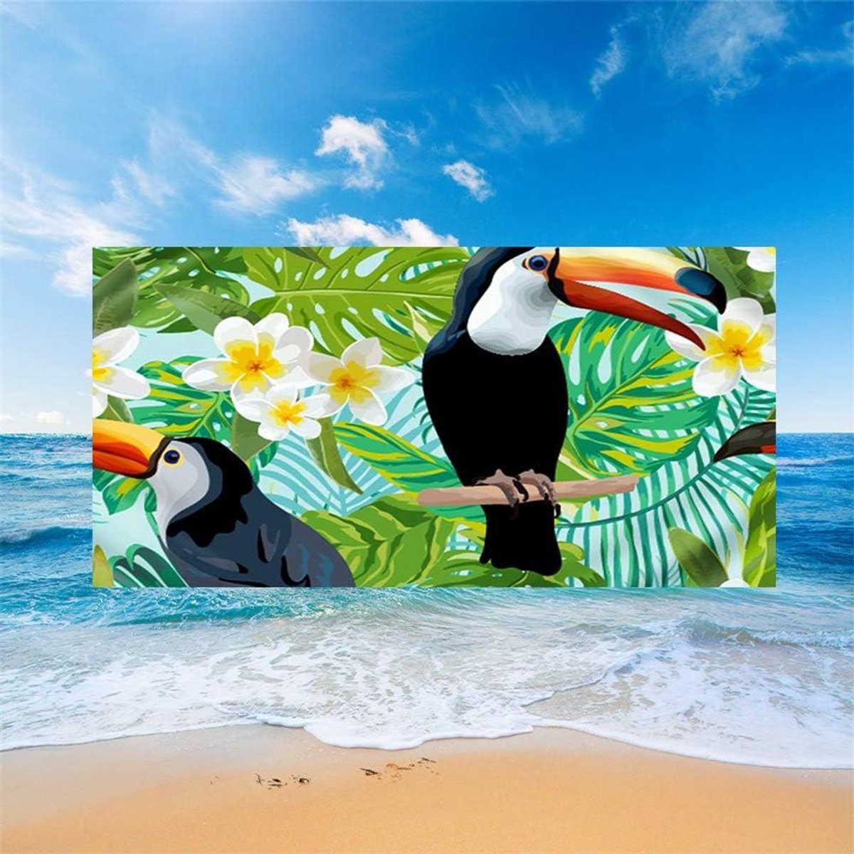 Zandafstotend strandlaken van microvezel met bloemenprint, 70 x 150 cm