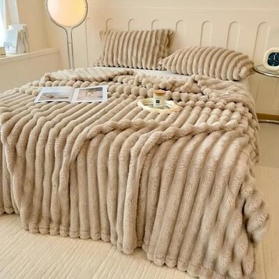 Uplifted Finds Luxurious Faux Rabbit Fur Throw Blanket Soft Warm Cozy For Couch Bed And Travel 150 X 200 Cm khaki