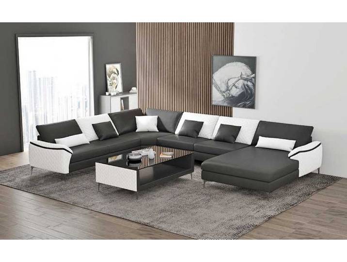 Xlmoebel Wohnlandschaft Schwarzes Ledersofa in U-Form mit hochwertiger Verarbeitung, Wohnlandschaft, Hergestellt in Europa