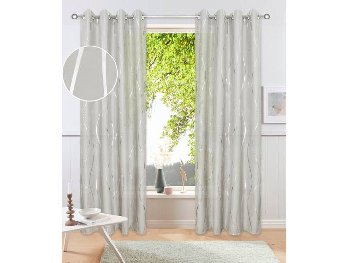 Gardine GOODPRODUCT Quinnton , grau (grau, silberfarben), B:140cm H:175cm, Polyester, Polyester, Gardinen, Gardine, Metallic-Akzente, Gardine, mittelleichter Stoff, halbtransparent