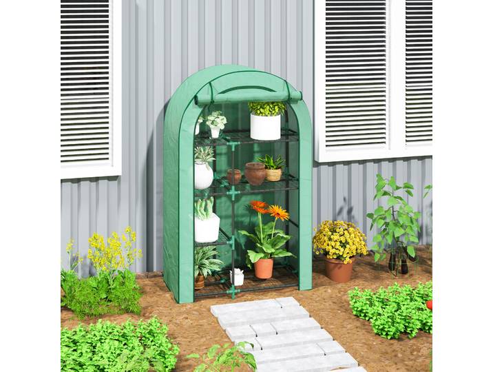 Outsunny Serre Murale 4 Niveaux Acier PE Vert 100x45x160 cm