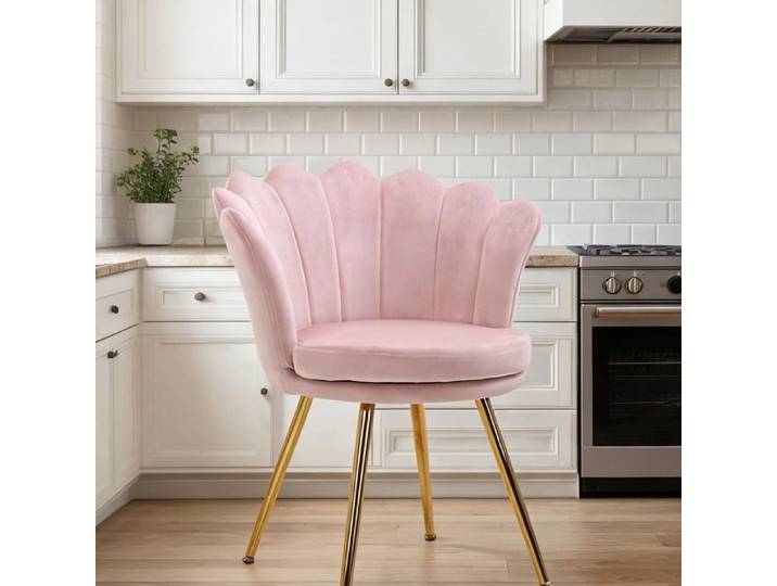 Chaise coquillage velours polyester rose poudré et pieds métal doré 67x64x77 cm 1 place