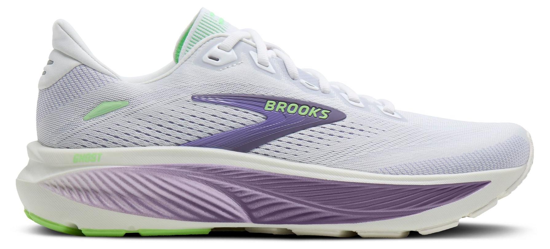 Brooks Ghost 18 - white/purple hebe/green, Größe:5.5