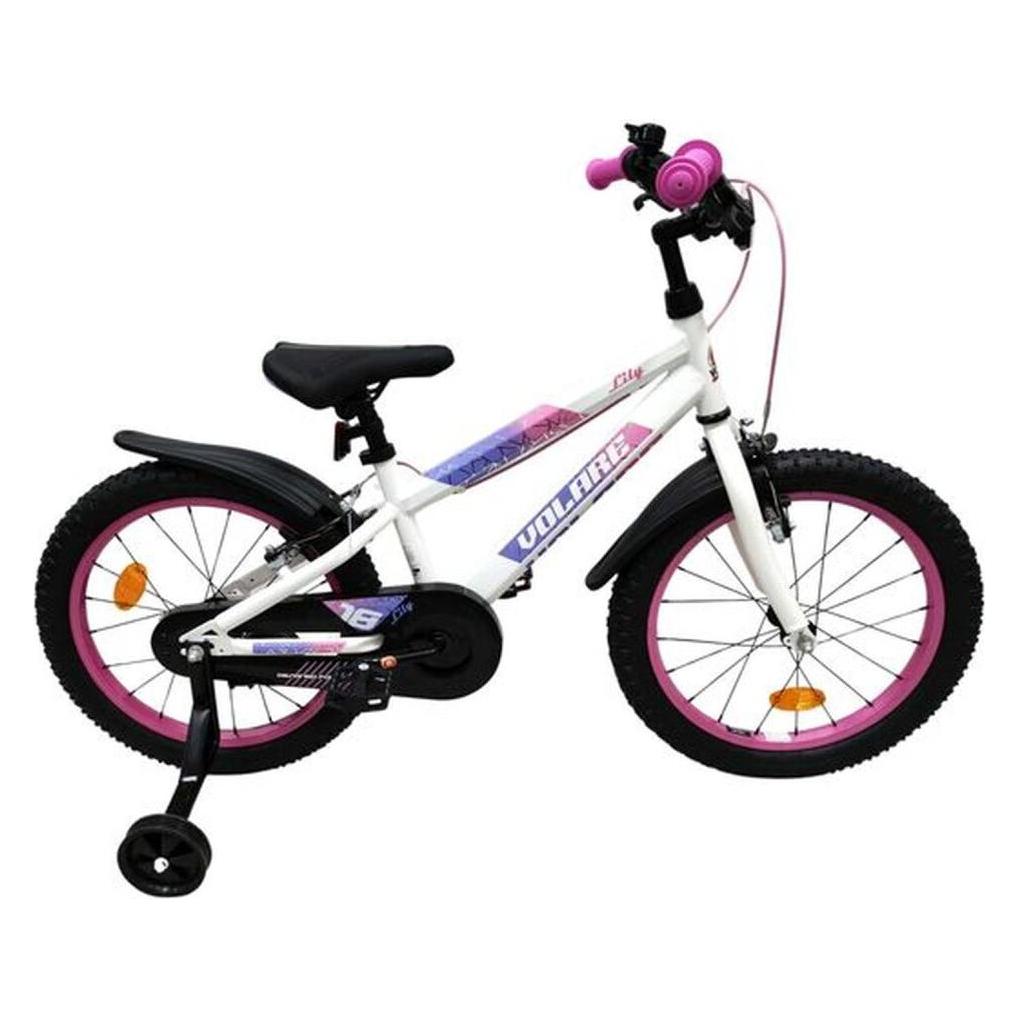 Volare Lily 18 Zoll Kinderfahrrad für Mädchen Weiss Rosa Lila mit zwei Handbremsen und Zubehör (18") (66255860)