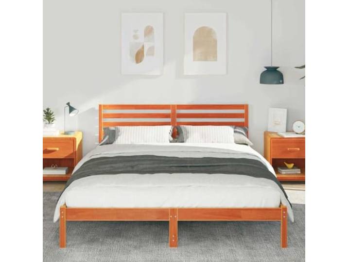 KTHLBRH Bettgestell Kiefer massiv 160 x 210 cm braun Rechteckige Plattform, glatte Textur, minimalistischer Stil für modernes Zimmer