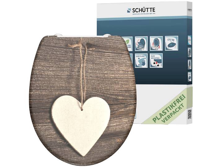 WC-Sitz SCHÜTTE Wood Heart , braun, B:375cm L:450cm, Duroplast, WC-Sitze, WC-Sitz, Duroplast, mit Absenkautomatik und Schnellverschluss