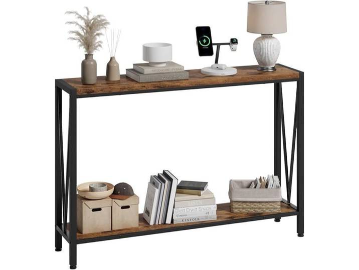 Table Console - Marron - MDF Haute Densité - 2 Niveaux - Rangement Pratique - Design Élégant